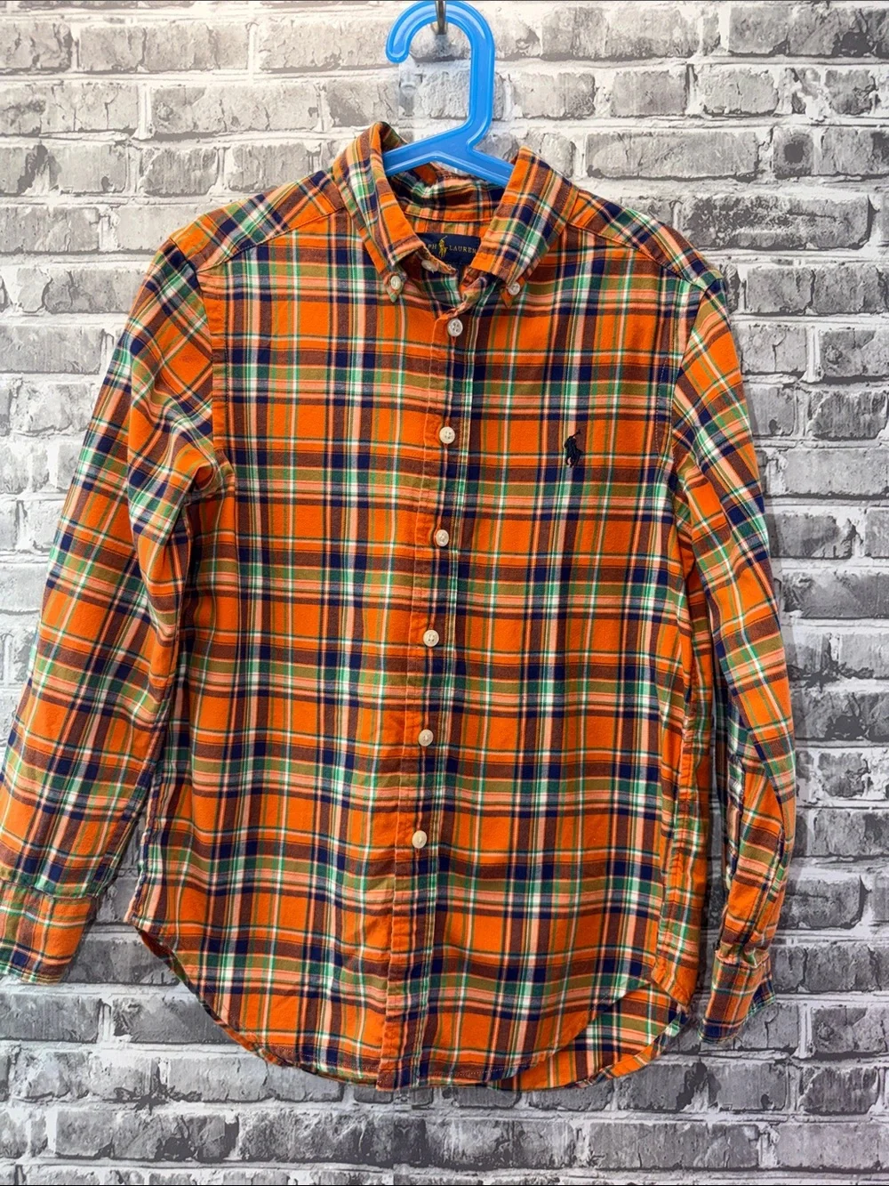 Boy's Ralph Lauren Orange Plaid Cotton Button-Down Shirt